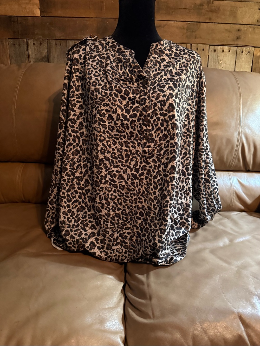 Leopard Print V-Neck Blouse in Brown and Black